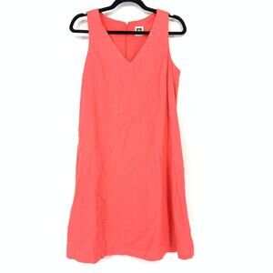 Anne Klein Women's Size Small Coral Linen Tank Dress A-Line V-neck Back Zip